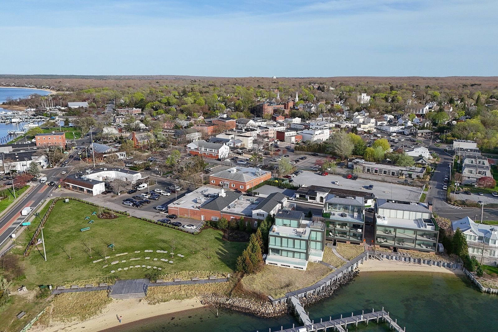 Aerial view of Sag Harbor village and waterfront